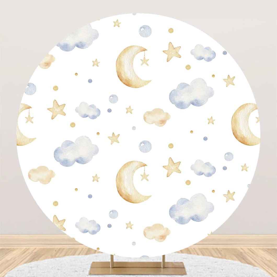 Laeacco Fotohintergrund 'Wolken & Mond' | Rund Ø 2,2 M | Polyester | Für Baby-Party & Feiern