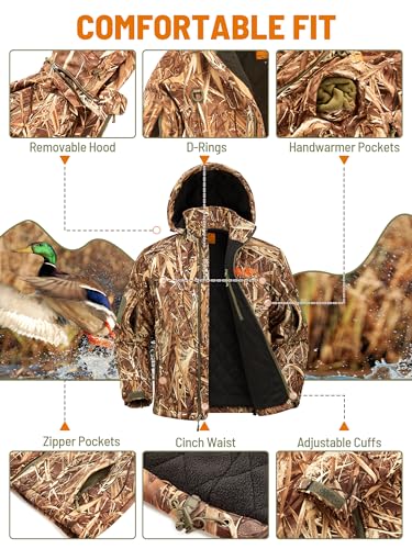 Image of NEW VIEW Insulated Hunting Jacket for Men Cold Weather, Warm Camo Hunting Jackets with Hood, Water Resistant Hunting Clothes