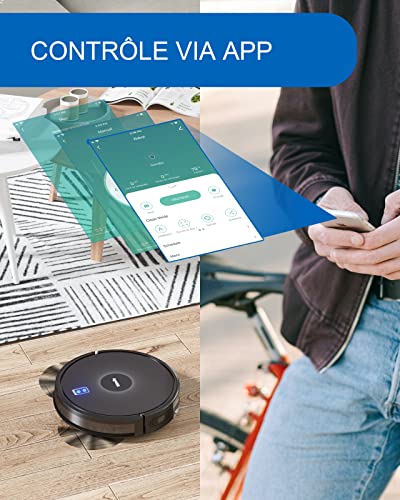 Vistefly M303 Aspirateur Robot Laveur 3000Pa Compatible avec Les Assistants Vocaux&App WiFi, 120 Min Autonomie, IdéAl pour Poils d'animaux Nettoyer Lesles Tapis Les Carreaux Les Sols Durs - Image 7