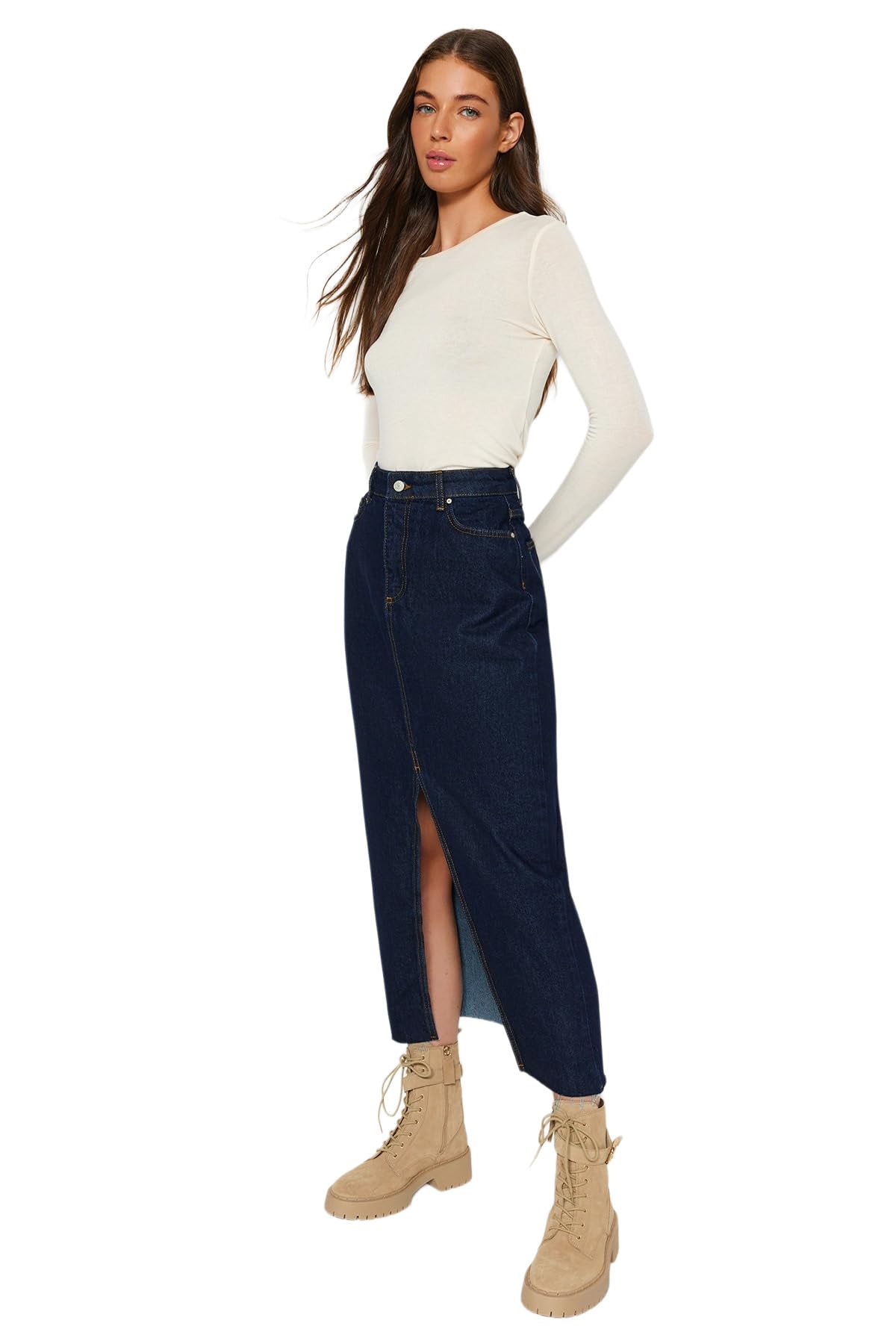 Trendyol FeMan A-line Denim Skirt,Dark Blue,40
