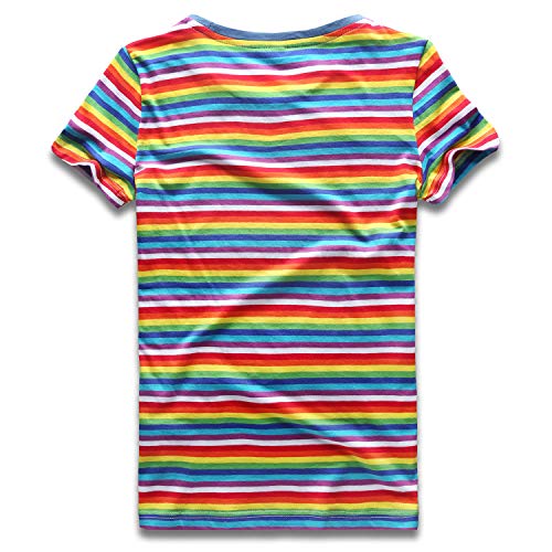 Rainbow T Shirt Women Striped Crew Neck Short Sleeve Stripes Tee Top Stripped2