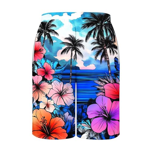 Beach Shorts for Men's 2025 Trendy Hawaiian Printed Plus Size Lace up Elastic Waist Loose Comfy Casual Swim Trunks3