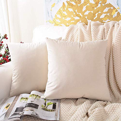 Image of Modern Homes (Pack of 2) Velvet Cushion Covers Plain Sofa Cushion Covers Pillow Covers for Living Room and Bedroom (16x16 inches, Cream)
