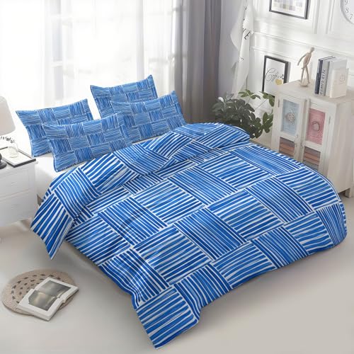 Linge de lit 240x260 microfibre douce motif rayures bleu élégant - 4