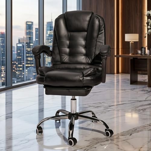 Image of HAVAI Comfexa Executive Office Chair | Premium Recliner Chair with Footrest | Ergonomic High Back Cushion | PVC Leather Finish | Reclining & Folding Mechanism | Class 2 Gas Lift | Nylon Base | Black
