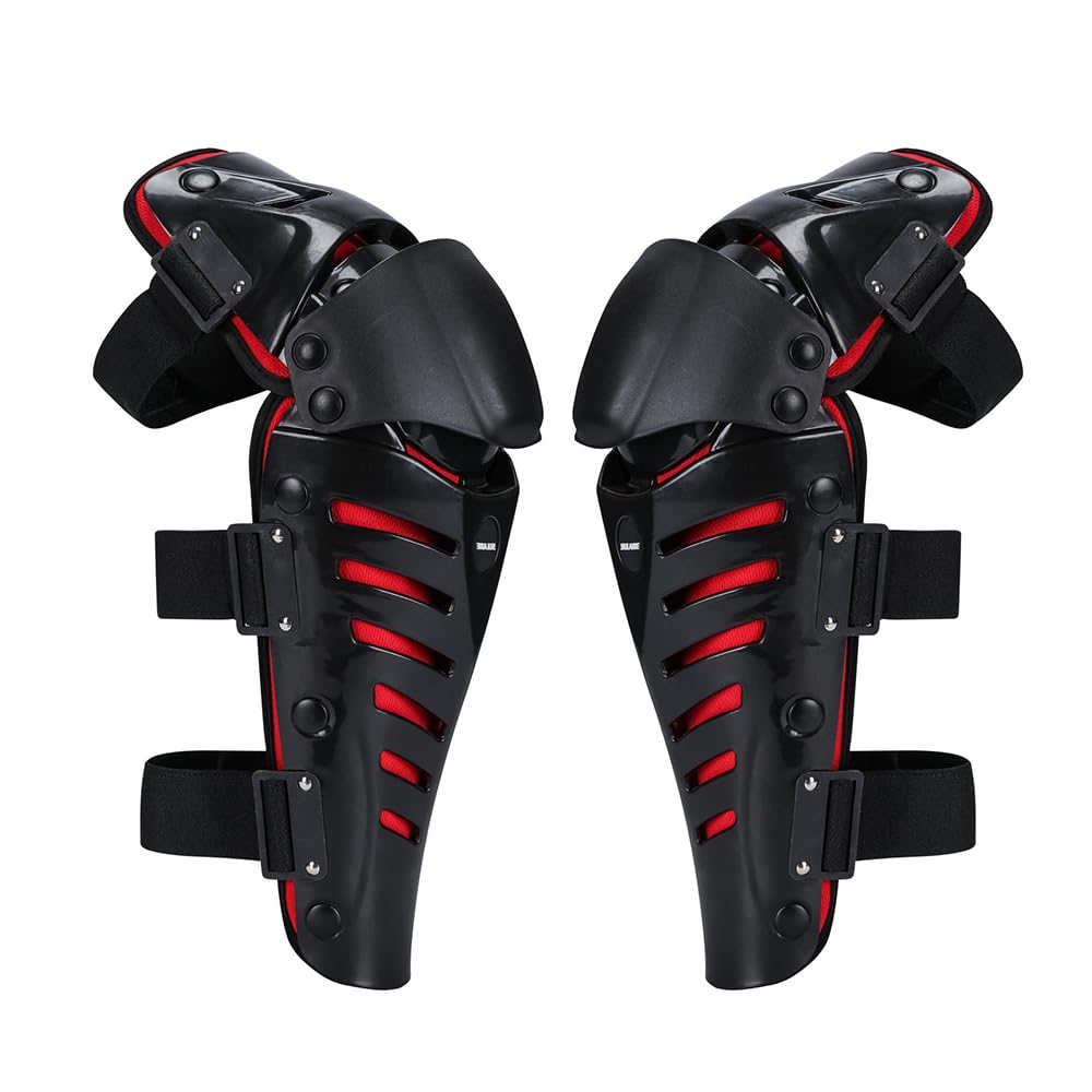 Adult Knee Pads, Adjustable Knee Protive Shin Guards for Motorcycle Mountain Bike Skiing Skating (Red)