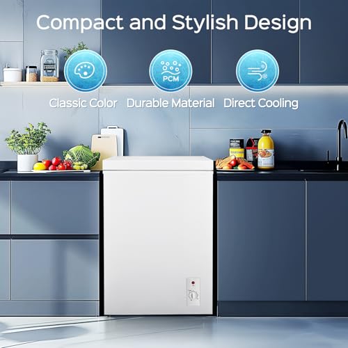 Image of Anypro Chest Freezer 5.0 Cu.Ft, FreeStanding Top Door Deep Freezer with Removable Baskets, 7 Adjustable Temperatures for Garage Dorm Apartment RV Kitchen Business, White