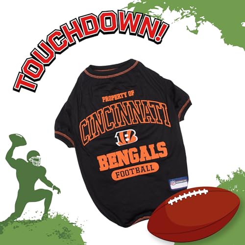 Image of NFL Cincinnati Bengals Dog T-Shirt for Pets, Size Small. Officially Licensed Pet Shirt with Team Logo, Soft Stretchable Comfort Fit Apparel for Dogs & Cats