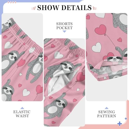 Sloth with Love Balloon Boys Long Pants Soft Trousers Elastic Waist Kids Lounge Bottoms with Pockets S-XL4
