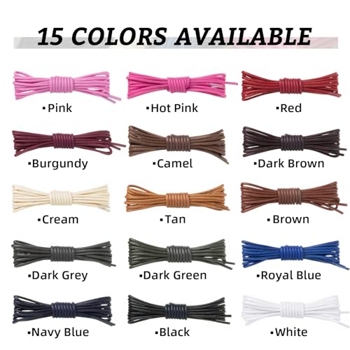 Image of Handshop 3 Pairs Dress Shoe Laces | 3 /32 inch Thin Round Waxed Shoelaces | Polished waxed sheen, tightly woven cotton, secure tie, for oxfords, derbies and chukka boots, 23 inch-63 inch sizes and 15 colors
