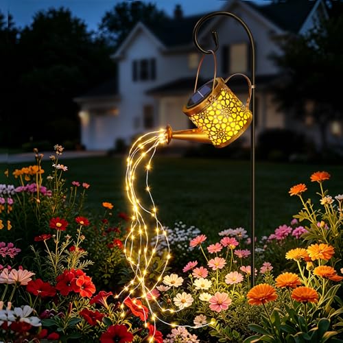 Solar Watering Can Lights Garden Decor Metal Waterproof Hanging Lantern
