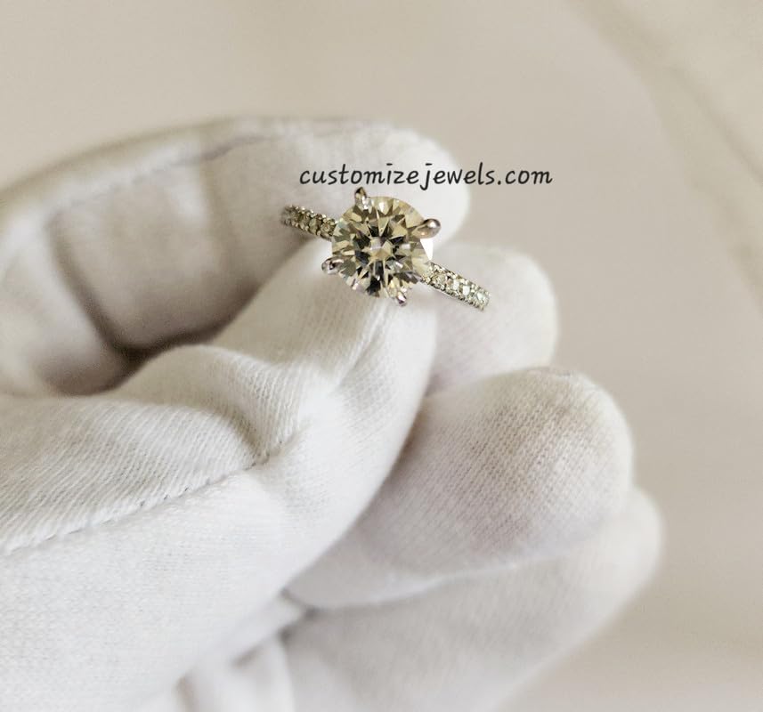 2.30 CTW Round Excellent Cut Moissanite Hidden Halo Pave Basket Solitaire Engagement Ring In Silver 925 For Women,D-VVS14