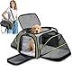 ALLSOPETS Erweiterbare Transporttasche für Katzen und kleine Hunde, Faltbare Weiche Haustiertasche mit 2 Seiten-Erweiterungen, Herausnehmbarem Fleece-Kissen und Taschen (Grau & Grün)