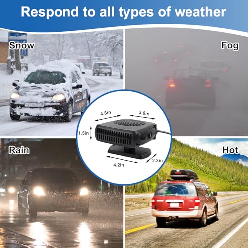 Image of 24V 200W Car Heater & Cooling Fan - Safe & Portable with Cigarette Lighter Plug-In, Rapid Windscreen Defogger & Window Defroster for Winter & Humid Weather for All Cars - Black