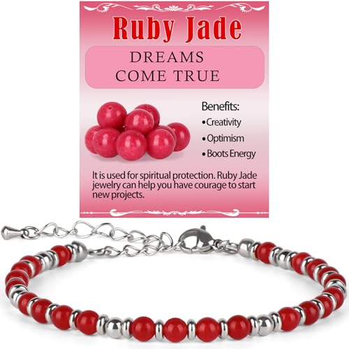 LPBeads 4mm Ruby Jade Tiny Beaded Bracelets For Women Energy Gem Charm Jewelry Adjustable Bracelet Gifts for Mom Daughter Wife Coworkers Friends Bestie