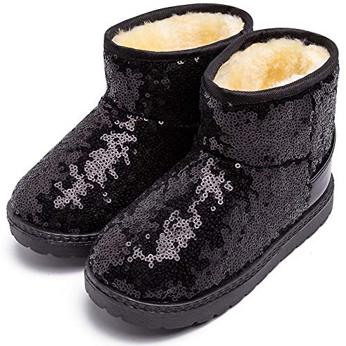 Image of techcity Boys Girls Winter Warm Snow Boots Sequin Fur Lined Waterproof Boot Glitter Princess Outdoor Shoes(Toddler/Little Kid)