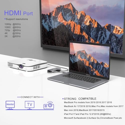 Image of USB C Hub Multiport USB C Adapter for MacBook Pro 2023 2022 2021 2020,USB C Hub USB C to HDMI VGA SD TF Card Reader 3USB 3.0 and USB C Power Pass-Through Port