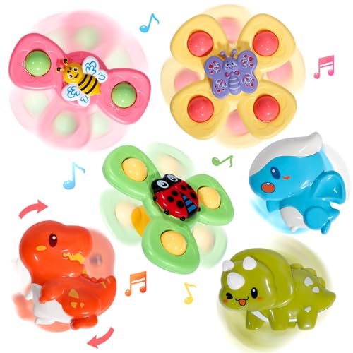 Image of 6PCS Suction Cup Spinner Toy for Toddlers 1-3 Year Old,Sensory Bath Toys Gift for 18 Months,Window Suction Spinner Toys,Boys and Girls Sensory Toys Gifts,Travel Baby Spinning Toys