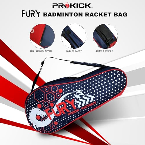 Image of Prokick Fury Badminton Kitbag | Racket Bag | Dedicated Compartments | Unisex - Men, Boys, Girls, Women (Navy Blue /Red)