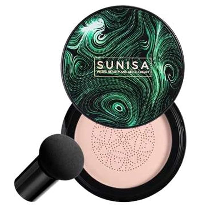 Image of SUNISA BB and CC Cream Foundation With Mushroom Head Air Cushion 20g And 2 In 1 Beauty Blender Super Soft Heart Shape Makeup Sponge Puff