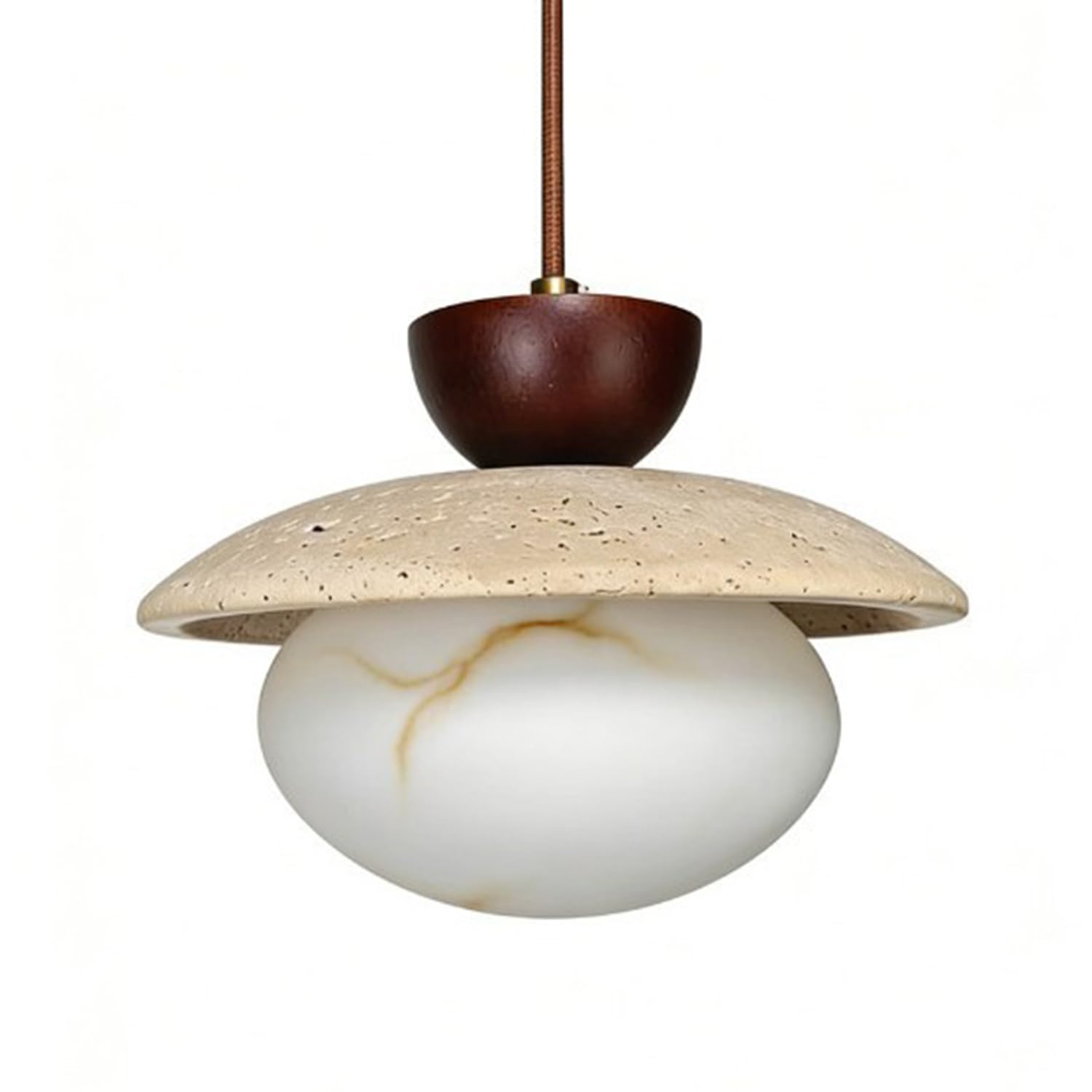 MTNROO Mid Century Modern Travertine Pendant Lamp Minimalist Industrial G9 Base Hanging Lights Wabi-sabi Style Bar Ceiling Light Chandelier 1-Light Glass Lampshade Lighting Fixture for Home