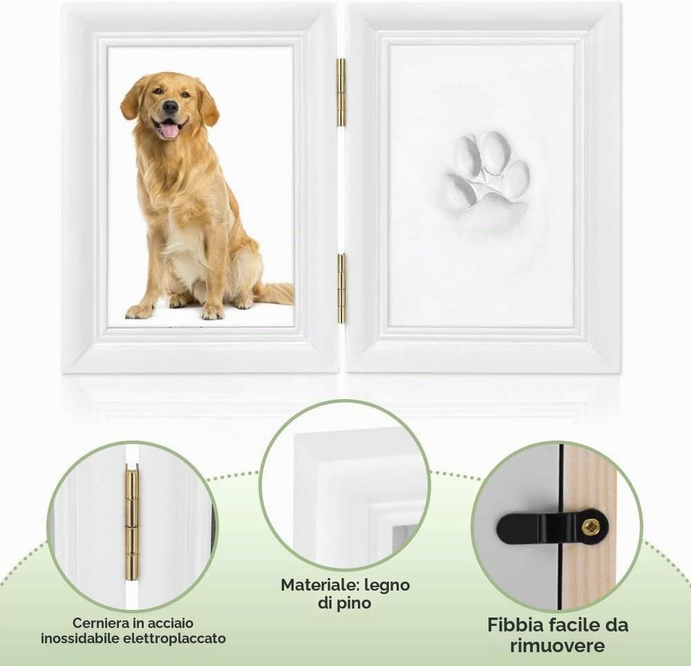 LEcylankEr Set di Impronta Zampa Cane Gatto, Kit impronta cane in Legno Stampa in Gesso 3D, Cornice per Foto e Set di Impronte Digitali, Decorazione da Parete (bianco)