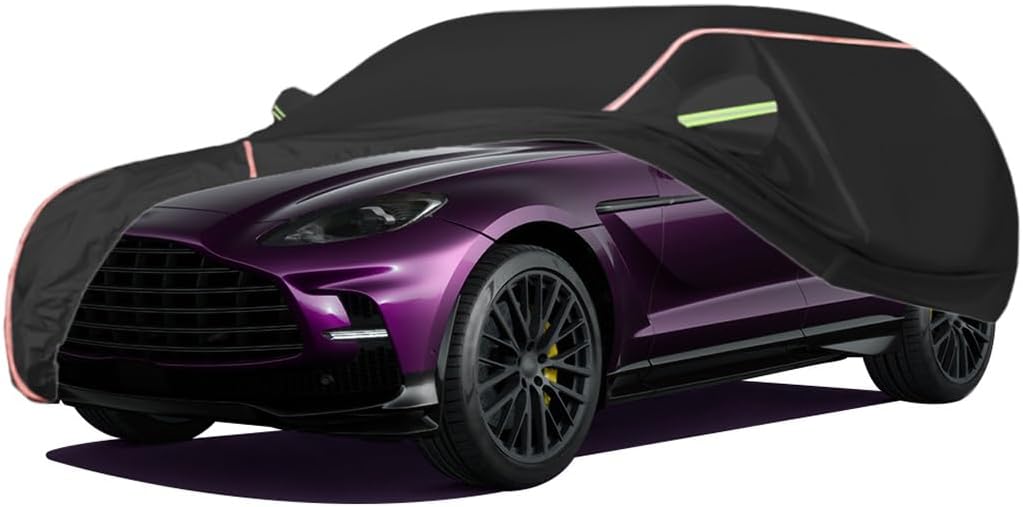 WOLWES Car Covers are Suitable for Aston Martin DBX 707/Base/V8 2021-2024 All-Weather Windproof, Snowproof, Rainproof, UV-Protected and Breathable All-Season Universal with Side Door Zip Oxford Cloth