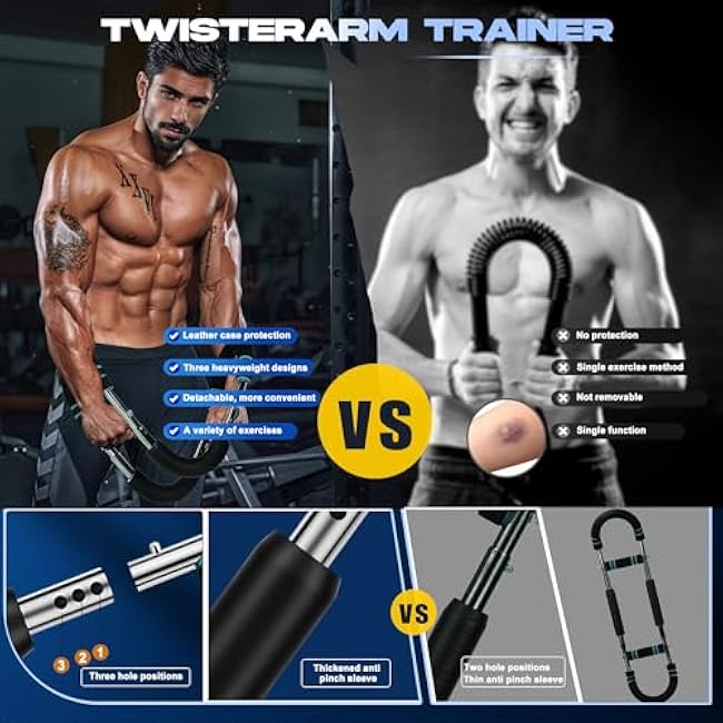 Twister Arm Trainer, 50-110lb 6-Level Force Adjustment Chest Workout Equipment, Arm Trainer, Portable Power Twister Bar, Chest Trainer for Men & Women, Detachable Design Fitness Anywhere