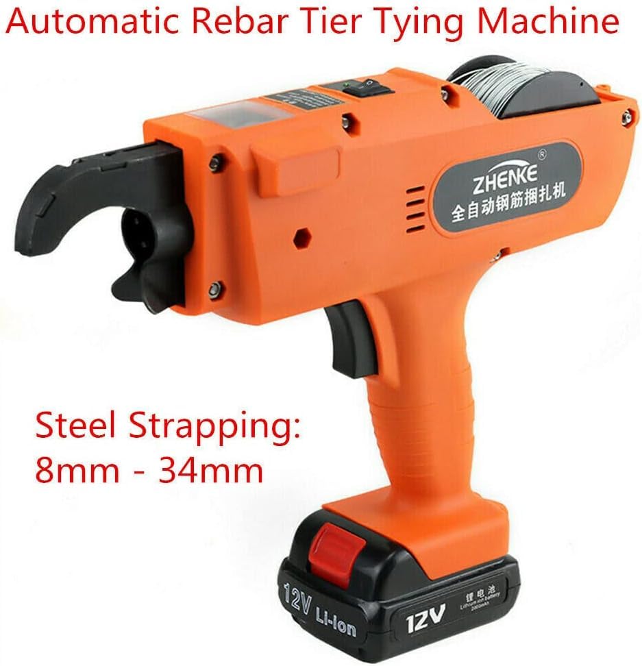 REHOUPTU 8-34mm Tier Tying Machine, 110V Automatic Handheld Rebar Tier Tying Machine, Portable Electric Reinforcing Rebar Tier Gun, Steel Bar Tying Tool, Use for Tie Steel Structures (Orange, 8-34mm)
