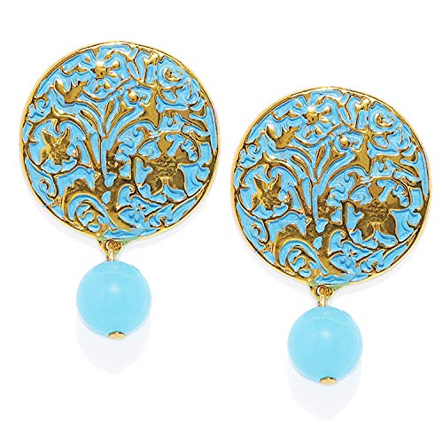Image of Mahi Gold Plated Alluring Meenakari Designer Dangler Earrings with artificial pearl for women (PAER1109614PR)
