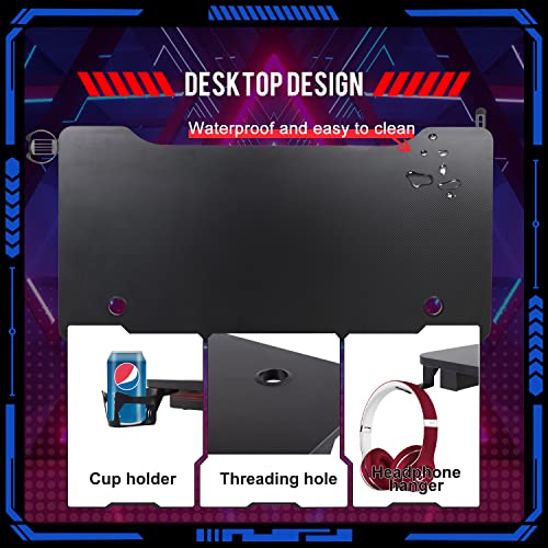 Image of FDW Computer Desk Gaming Desk Student PC Desk Writing Desk Office Desk Modern Ergonomic Racing Style Table Workstation Carbon Fiber Headphone Hook (47in, Blue)