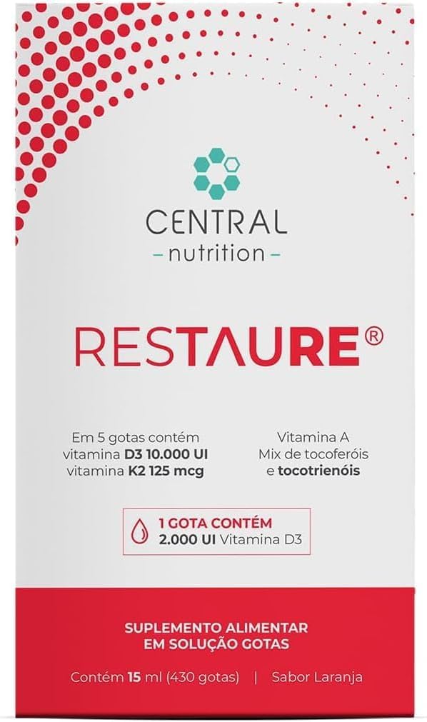 Restaure Central Nutrition Suplemento Vitamínico Sabor Laranja 15ml com Vitaminas A, E, D3 e K2 em promoção! Veja a oferta e mais achadinhos de Vitaminas & Suplementos 4 Hoje é o melhor dia para comprar Restaure Central Nutrition Suplemento Vitamínico Sabor Laranja 15ml com Vitaminas A, E, D3 e K2 com aquele preço maroto! Promoção! Aproveite a oferta! 4