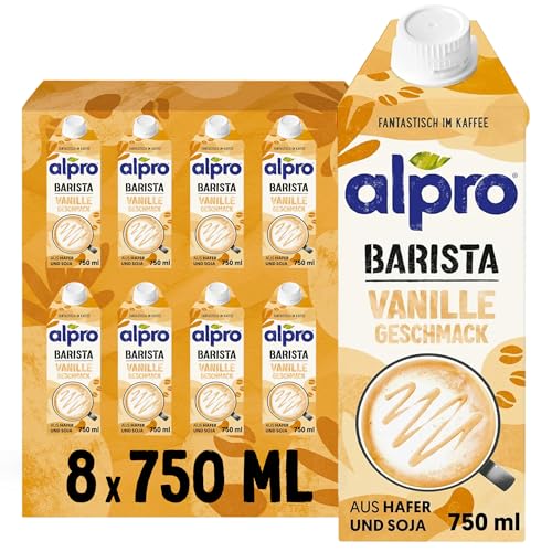 Alpro Barista Vanille Zum Aufschäumen Von Natur aus laktosefrei Reich an Ballaststoffen Calcium und Vitaminen 8 x 750 ml Haltbar