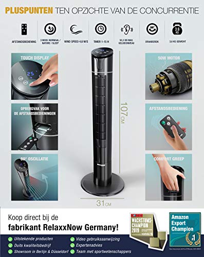 RelaxxNow VTX450 Multi-Sensor Touch Torenventilator met temperatuurweergave, 110 cm, stille zuilventilator met… - Image 5