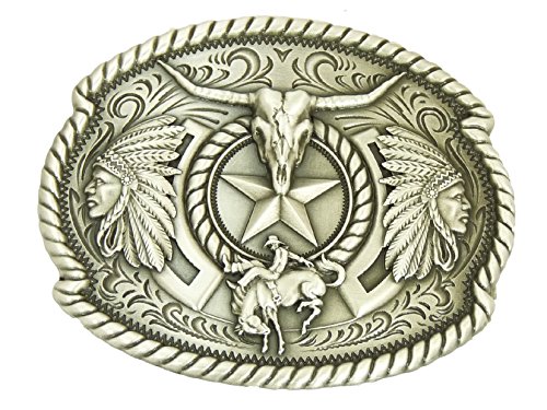 Nocona Men's Oval Skull Star Belt Buckle, Silver, OS