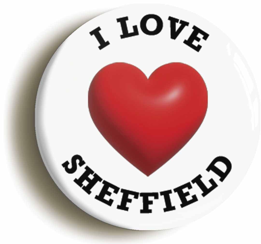 I Heart Love Sheffield Location Fridge Magnet (Circular 2inch / 50mm Diameter)