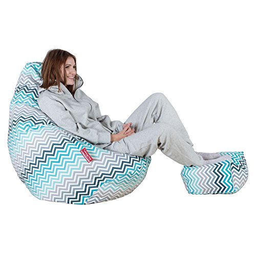 Lounge Pug, Gaming Sitzsack Sessel, Geometrische Druck Chevron Türkis – Bild 4