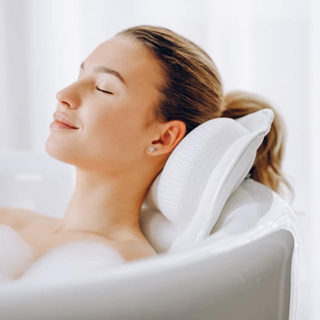 Spirity Ergonomic Bath Pillow with Neck and Back Support - Comfortable Bath Cushion for Relaxation - 3D Air Mesh Technology - Hot Tub Bath Pillow with Strong Suction Cups - Bath Accessories