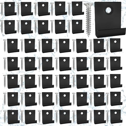 YFaith 50 Stück WPC-Befestigungsclips, 8 mm Nutbreite Terrassendielen Befestigung Unsichtbar, 304 Edelstahl WPC-Terrassendielen-Clips, Schwarz, mit 50 Stück M4-Schrauben, für Haus, Garten, Terrasse