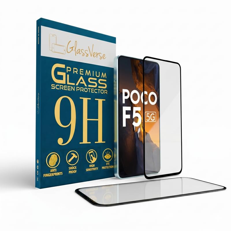 GlassVerse 9H Tempered Glass For Poco F5 Smartphone (Pack Of 2) With Free Installation Kit Full Screen Coverage-6.67 Inc