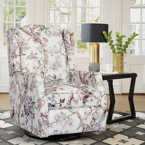 Consofa Swivel Rocker Recliner Chair, Glider Rocking Chair for Nursery, Floral Wingback Chair Recliner on Clearance, 360° Swivel Rocking Recliner Chair with Padded Seat for Living Room