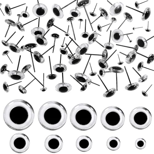 TOAOB Pack of 100 Glass Eyes Doll Eyes Transparent Mixed Size Round Plug in Metal Nail Safety Eyes for Doll Making,3mm/4mm/5mm/6mm/7mm/8mm/9mm/10mm/11mm/12mm
