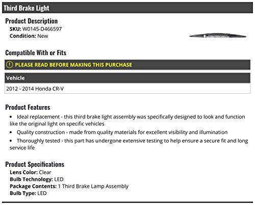 Marketplace Auto Parts 3rd Third Brake Light - LED - Compatible with 2012-2014 Honda CR-V
