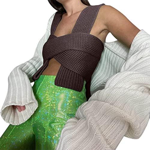 Image of JUMISEE Women's Sexy Wrap Around Strappy Crop Top Knit Multi Wear Sweater Tank Tops Sleeveless Bandage Vest