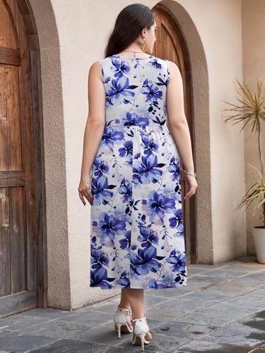 Image of LARACE Women's Plus Size Sleeveless Maxi Dress Casual Crew Neck Pleated Flowy Long Dresses with Pockets L-6XL
