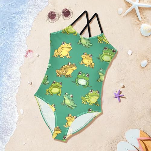 Image of Cartoon Frogs Girls One Piece Swimsuits Summer Quick Dry Beach Bathing Suit