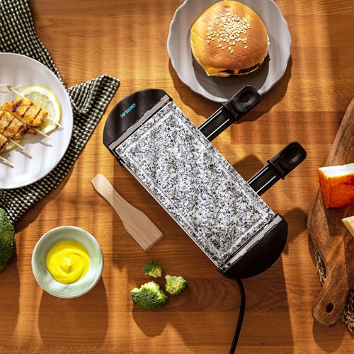 Cecotec Raclette Con Griglia Elettrica Cheese&Grill 3200 Pocket Allstone. 320W, Per 2 Persone, Finitura In Acciaio Inox, Piastra Antiaderente Per Grigliate In Pietra, Include 2 Teglie E 1 Spatola - immagine 6