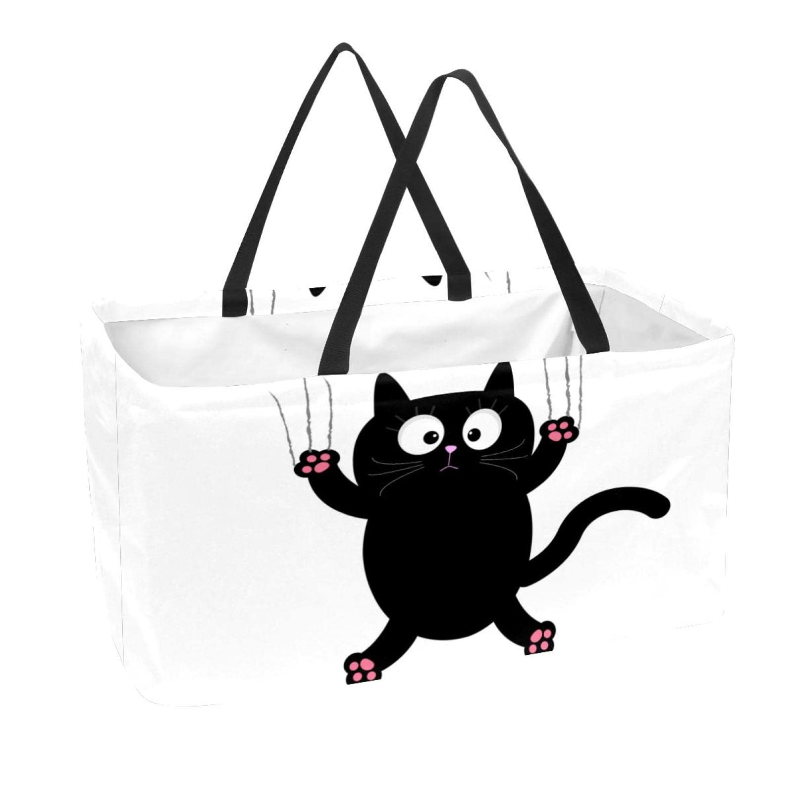 Sac de courses cabas pliable chat noir grand format pour shopping pratique au quotidien