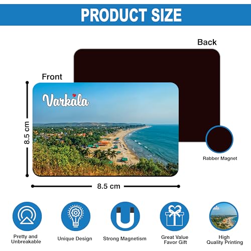 Image of Elegant Fridge Magnet with Themes |Rectangular Size Refrigerator Magnet with Magnetic Rubber Back | Pack of 1, 8.6cm X 5.4cm (Varkala)
