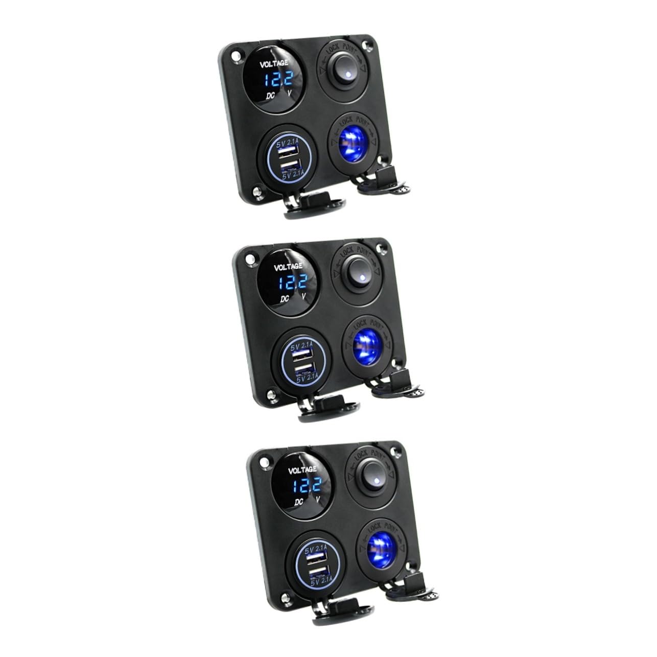 Gadpiparty 3piezas Cargador USB Dual Panel De Voltímetro Led para Coche Barco y Vehículos Adaptador Interruptor y Protección Integrada